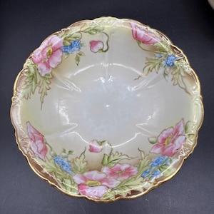 Antique NIPPON porcelain serving bowl  Hand-painted And Gold Accents-Flowers