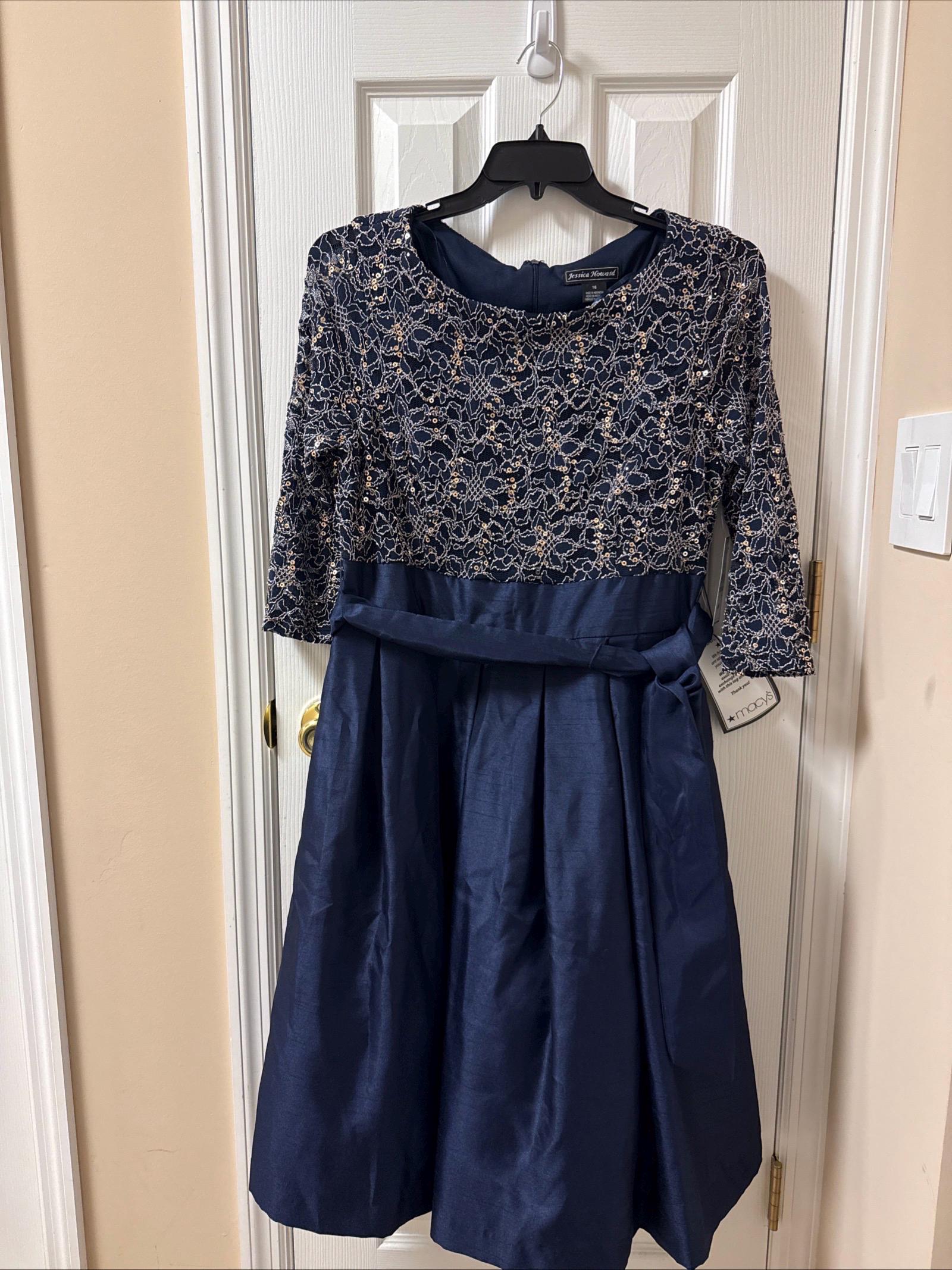 NWT Jessica Howard Formal Cocktail Dress Navy Blue Chiffon