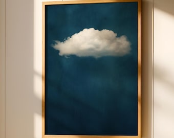 Arte murale a forma di nuvola, arte murale blu, stampa artistica astratta, decorazione minimalista del cielo notturno per interni di case moderne, regalo unico per inaugurazione della casa.