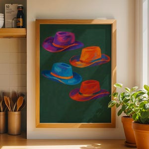 Abstract Cowboy Hats, Modern coastal cowgirl wall art , Mid Century Modern Art Print, Vintage Western Painting, Wall Decor, digital download