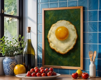 Fried Egg Impasto Painting Oil Painting Print, Vintage Kitchen Decor,Vintage Fried Egg Painting, Impasto Food Digital Print, Kitchen WallArt