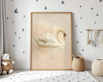 ヴィンテージ白鳥アートプリント、ヴィンテージ白鳥アートプリントアンティーク動物プリント、子供部屋の壁アートプリント、リビングルームの壁の装飾、白鳥愛好家への贈り物
