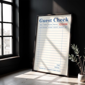 Blank Guest Check Art Print, Trendy Wall Art, Guest Check Print, Digital Art,Guest Check Wall Art, Restaurant Guest Check Receipts printible