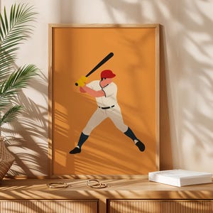 Baseball Player Art Print – Minimalist Sports Poster for Baseball Fans – Modern Wall Art, Hobby Decor, Contemporary Design, Athletic Theme