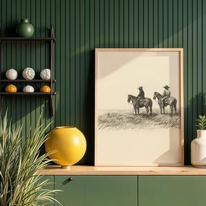 Cowboys on Horses  Print Western Wall Art, Vintage Horse Sketch,Farmhouse Wall Decor Country Art ,Vintage Western Country Farmhouse