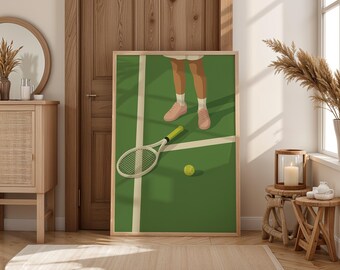Green Tennis Court | Print Retro Minimalist Tennis Art | Fun Gift for Tennis Lovers | Cool Digital Download for Office or College Dorm Decor