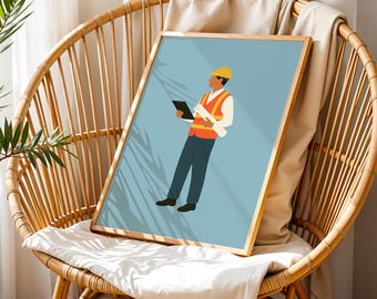 Civil Engineer Wall Art ,Minimal Modern Print, Minimalist Civil Engineer Poster, Modern Civil Engineer Illustration, Gift for Civil Engineer