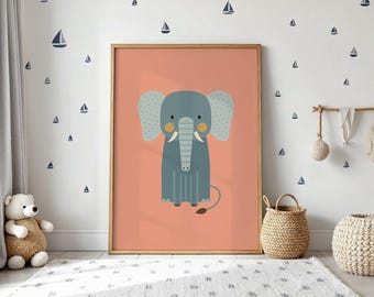 Cute elephant Safari Nursery Wall Prints, Boho Nursery Prints, elephant animals, earth colors, Nursery Art, animal Nursery Decor, elephant