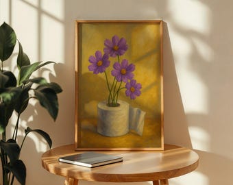 Impresión de planta con rollo de papel higiénico, arte de acuarela, impresión botánica, pintura de flores vintage, impresión botánica cottagecore de flores silvestres melancólicas