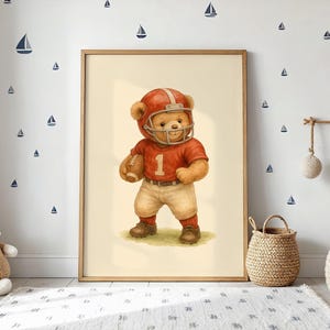 Decorazione da parete con orsetto da football vintage, simpatico orsetto in uniforme vintage, decorazione perfetta per camerette, asili nido o appassionati di sport, regalo immagine 1