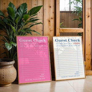 tow Blank Guest Check Art Print, Trendy Wall Art, Guest Check Print, Digital Art,Guest Check Wall Art, Restaurant Guest Check Receipts pink