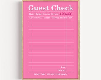 Pink Blank Guest Check Art Print, Trendy Wall Art, Guest Check Print, Digital Art,Guest Check Wall Art, Restaurant Guest Check Receipts pink