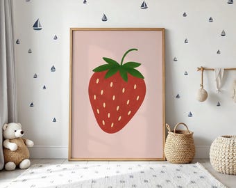 Aardbei kunst aan de muur, moderne kinderkamer decor, girly kunst aan de muur voor kinderkamer, peuter kamer decor meisje kinderkamer decor, kinderen fruit kunst, kinderkamer