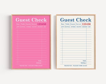 tow Blank Guest Check Art Print, Trendy Wall Art, Guest Check Print, Digital Art,Guest Check Wall Art, Restaurant Guest Check Receipts pink