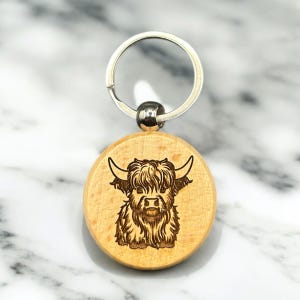 Baby Cow Keychain: Elegant Laser Engrave Highland Cow Charm