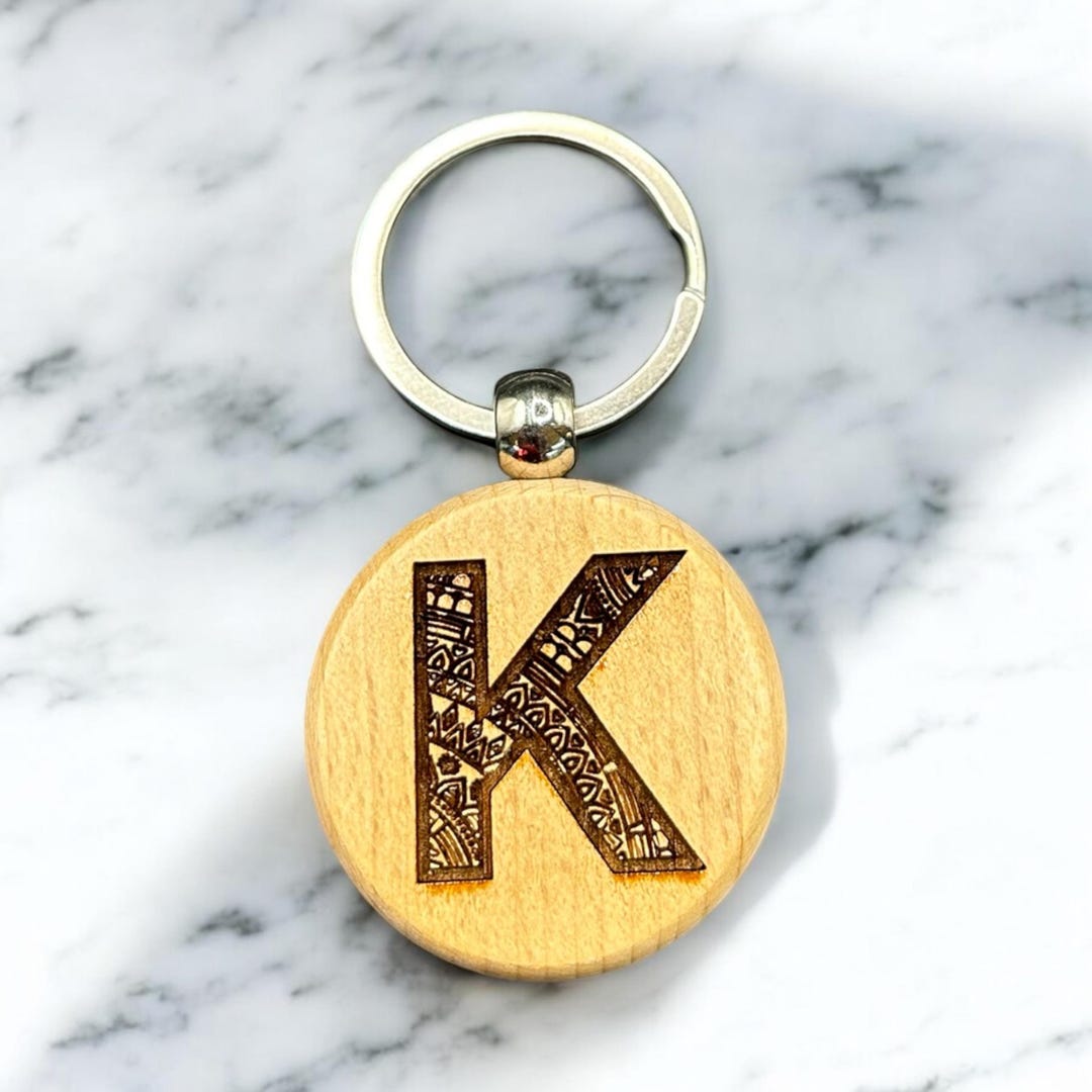 Key Chain K Letter K Keychain: Engraved Wood Initial - Etsy