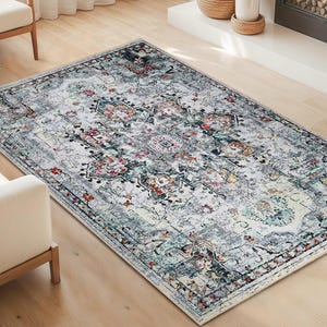 Vintage Floral Rectangular Area Rug | Elegant Living Room Carpet | Soft and Comfortable Decorative Rug for Home