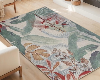 Tropical Leaves Design Rectangle Area Rug | Vibrant Floral Indoor Carpet | Home Decor | Nature Inspired Living Room Mat