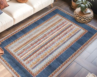 Vintage Striped Rectangular Area Rug | Stylish Bohemian Living Room Carpet | Soft Decorative Floor Mat | Comfortable Home Decor
