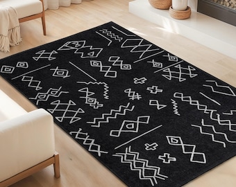 Geometric Pattern Rectangular Rug | Modern Black and White Carpet for Living Room | Stylish Area Rug | Contemporary Home Decor