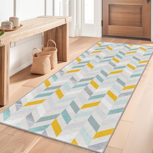 Chevron Patterned Rectangular Hallway Runner Rug | Stylish Entryway Carpet | Modern Home Decor | Soft and Durable Floor Mat