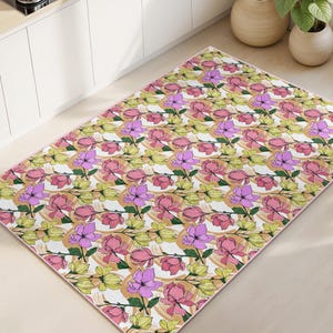 Blumenmuster rechteckig Küchenteppich | Vintage Blumen Design Teppich | Weich Waschbar Wohnkultur | Bunte botanische Matte
