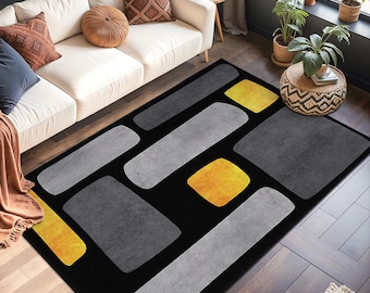 Modern Geometric Rectangular Area Rug | Stylish Black and Gray Carpet | Soft and Durable Living Room Mat | Unique Home Decor