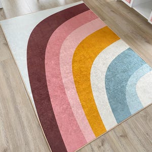 Boho Rainbow Pattern Rectangle Rug | Soft Cotton Play Mat for Kids Room | Stylish Nursery Carpet | Vibrant Colorful Area Rug