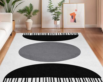 Modern Black and White Geometric Rectangular Area Rug | Stylish Living Room Carpet | Contemporary Home Decor | Soft Washable Rug