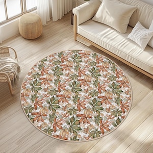 Rond vloerkleed met bloemen | Elegant bloemenpatroontapijt voor woonkamer | Zacht en wasbaar decoratief rond vloerkleed