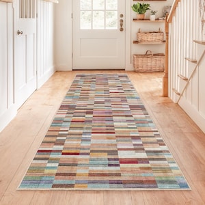 Colorful Striped Rectangular Area Rug, Modern Corridor Runner, Living Room Carpet, Entryway Rug, Boho Home Decor, Soft Area Rug