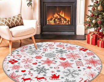 Winter Wonderland Round Area Rug | Snowflake Pattern Carpet | Cozy