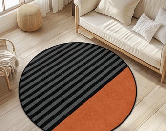 Modern Striped Round Area Rug | Chic Circle Carpet for Living Room | Stylish Home Decor | Soft Non-Slip Floor Mat