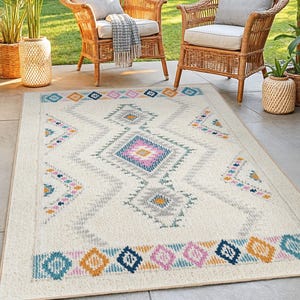 Colorful Geometric Pattern Rectangular Living Room Rug | Stylish Home Decor | Modern Area Carpet | Soft Cotton Mat