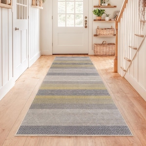 Striped Geometric Pattern Area Rug, Soft Rectangular Hallway Runner, Stylish Entryway Carpet, Modern Home Decor