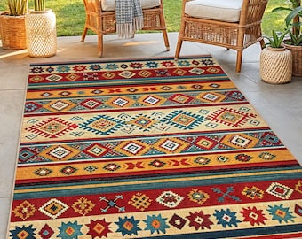 rectangulaire à motifs géométriques colorés | tapis de salon bohème | décoratif en coton doux | Décoration d'intérieur vibrante