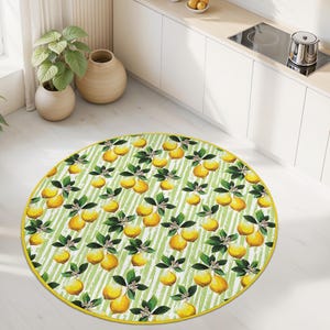 Lemon Pattern Round Kitchen Rug | Vibrant Fruit Decor | Soft Washable Area Mat | Stylish Round Carpet for Home