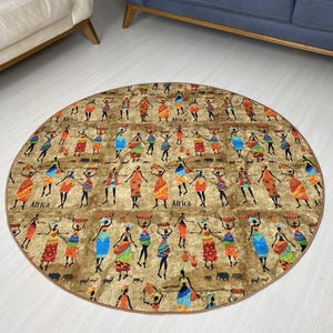 Vintage African Tribal Round Rug | Unique Animal Print Carpet | Soft and Cozy Decorative Mat | Ethnic Style Home Decor