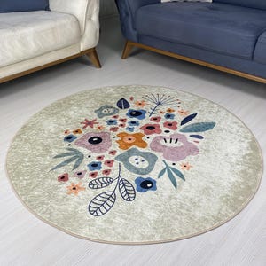 Alfombra redonda floral / Alfombra de algodón suave con diseño floral vibrante / Perfecta para sala de estar, dormitorio o guardería