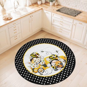 Bee Themed Round Kitchen Rug | Floral Honey Bee Design | Cozy Non-Slip Mat for Home | Perfect for Kitchen and Dining Areas