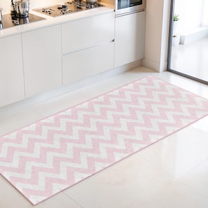 Chevron Pattern Rectangular Kitchen Runner Rug | Soft Pink Zigzag Design | Stylish Home Décor for Modern Kitchens
