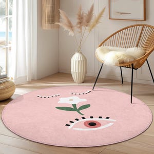 rond à fleurs | décoratif rose moderne | Tapis de salon élégant | Revêtement de sol en coton doux