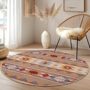Geometric Pattern Round Living Room Rug | Soft and Stylish Area Carpet | Modern Decor for Home | Unique Circular Rug