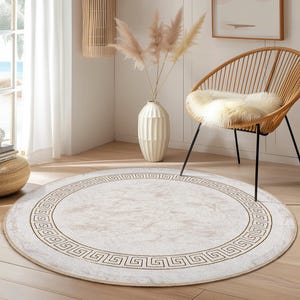 Pink Striped Round Living Room Rug | Soft Cotton Area Carpet