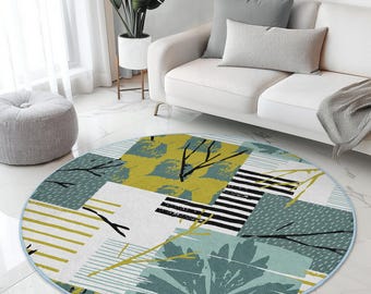 Abstract Round Area Rug | Modern Circle Carpet for Living Room | Stylish Home Decor | Unique Geometric Design