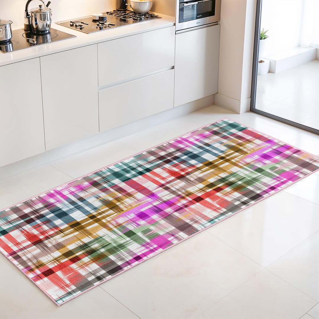 Vibrant Rectangular Rug Colorful Abstract Striped Rectangle Kitchen Runner Rug | Vibrant Modern ...