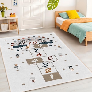 Regenbogen Hopscotch Spielteppich für Kinder | Lustiger und bunter rechteckiger Teppich | Perfekt für Spielzimmer und Kindergärten