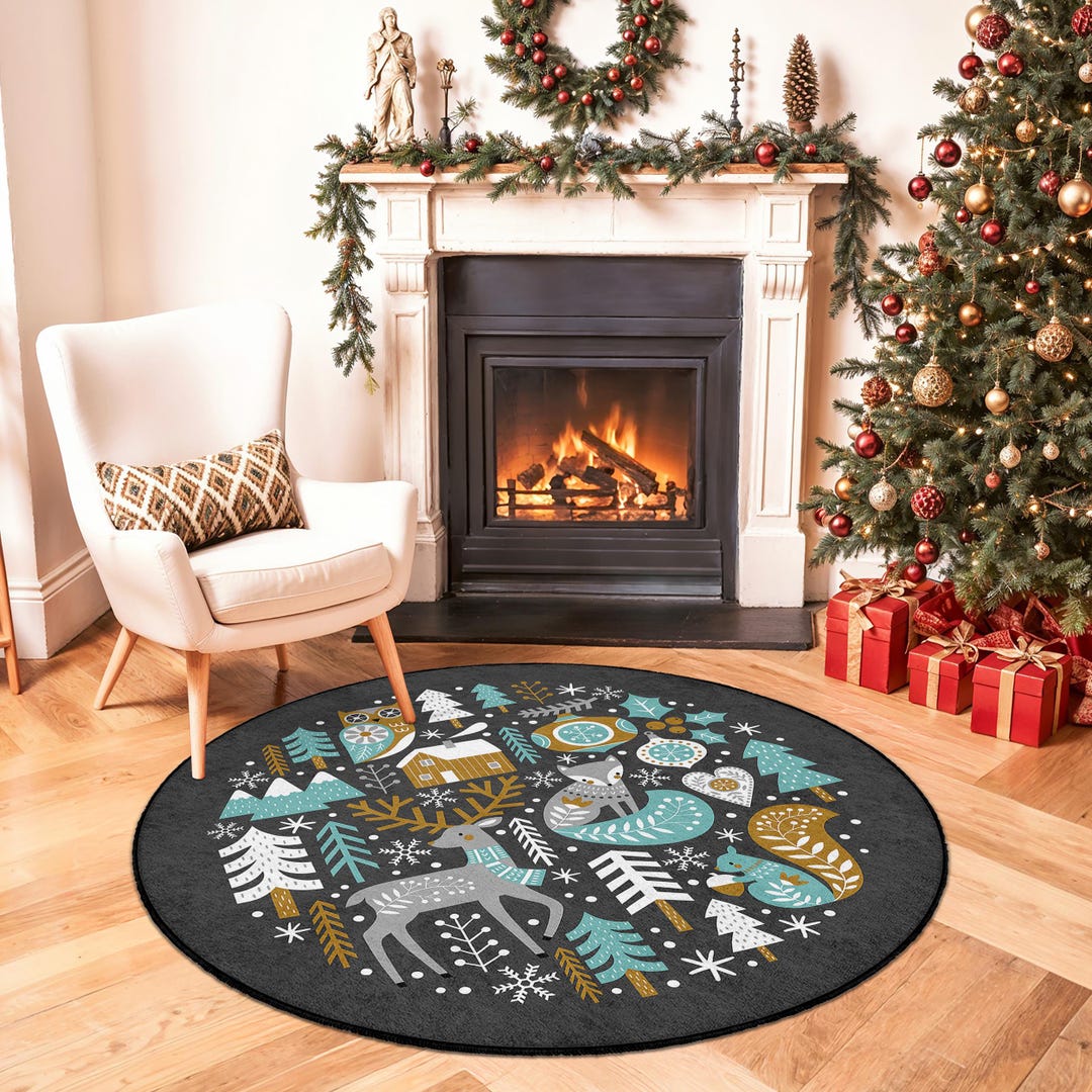 Winter Wonderland Round Rug | Christmas Themed Soft Cotton Carpet ...