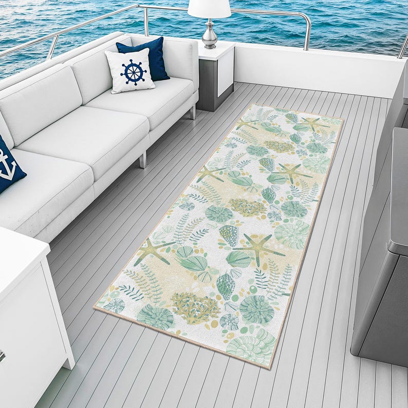 Aquatic Rug Coastal Flora and Fauna Rectangular Runner Rug | Nautical Decor for ...
