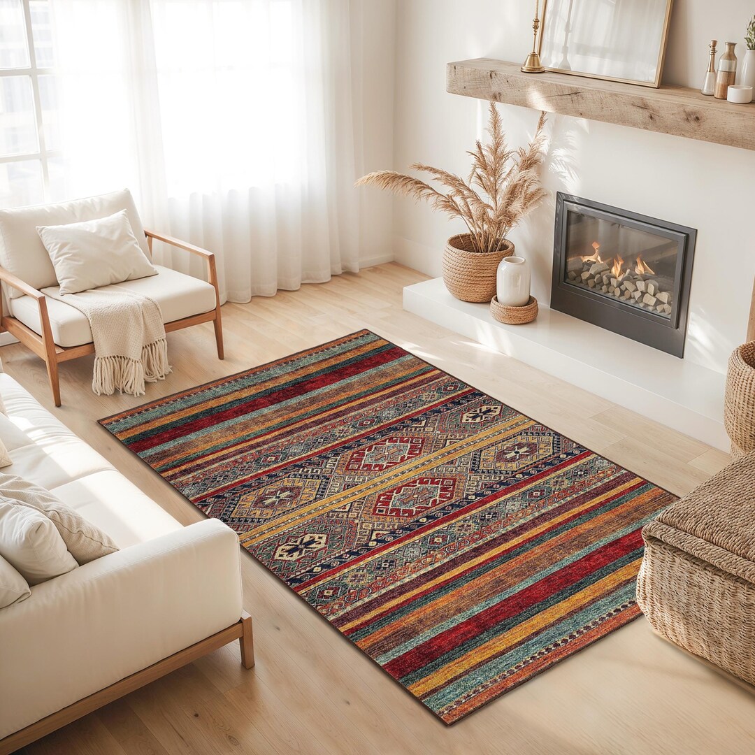 Colorful Geometric Pattern Rectangular Area Rug | Bohemian Living Room ...